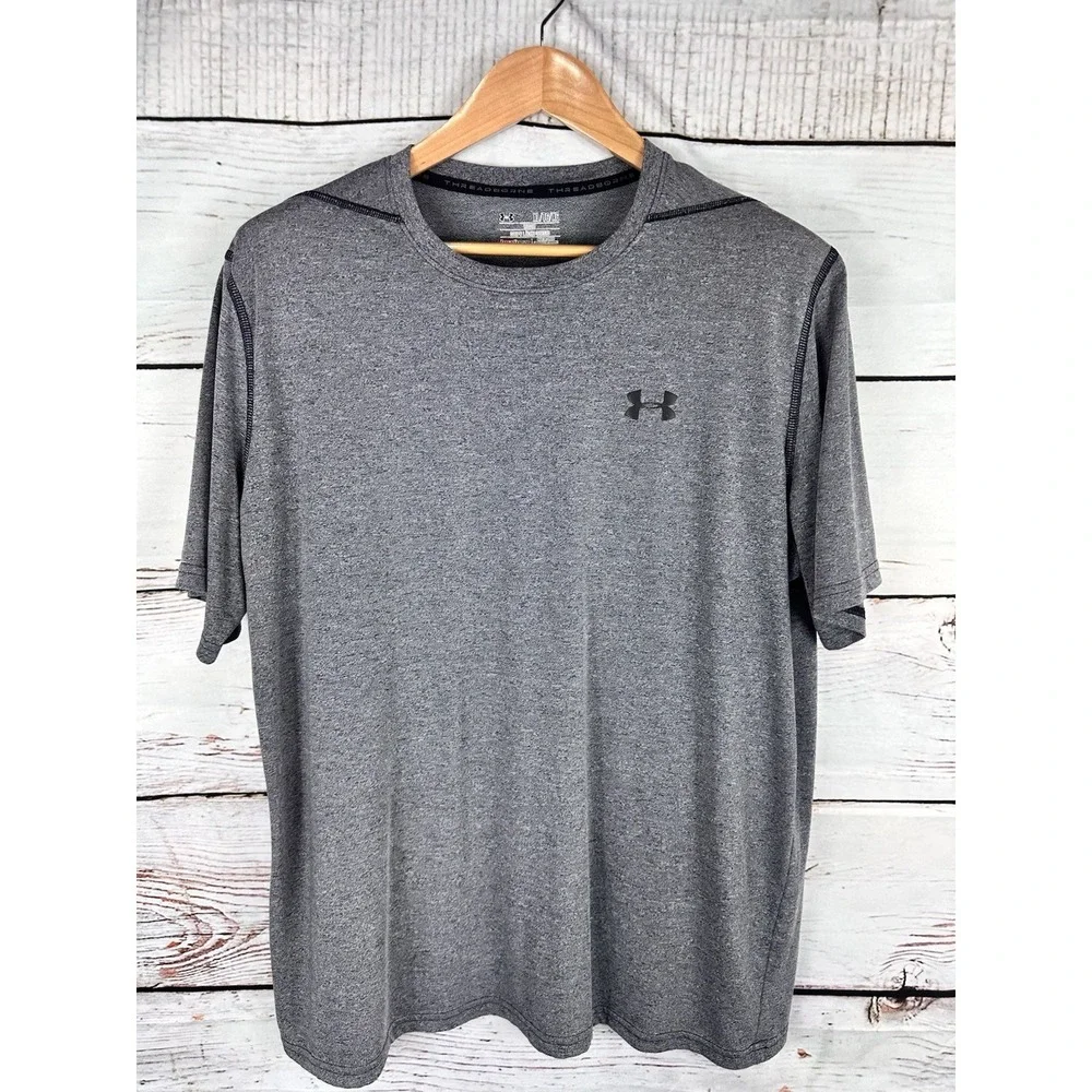 Under Armour Men's Threadborne Short Sleeve T-Shirt Gray Black Loose Fit XL New